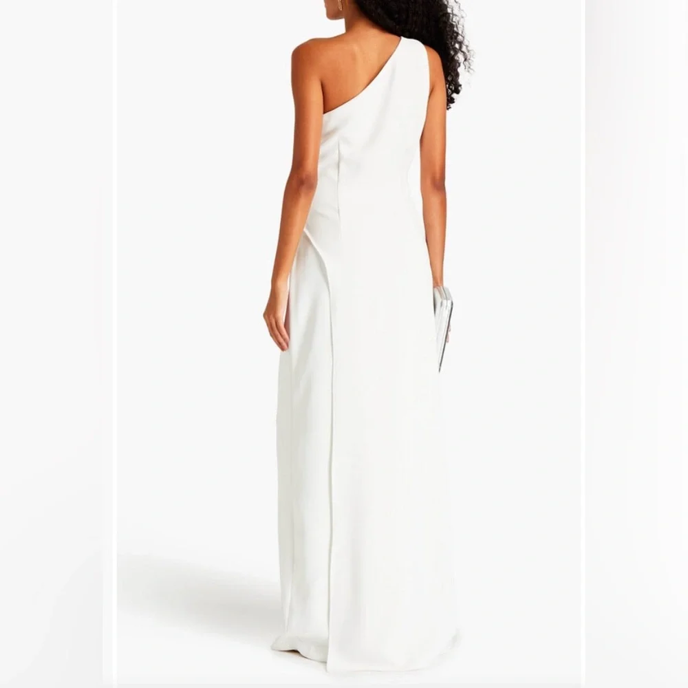 HALSTON MAXI Elegant One-Shoulder White Dress W/ Asymmetrical Wrap MSRP$623 - Picture 2 of 3